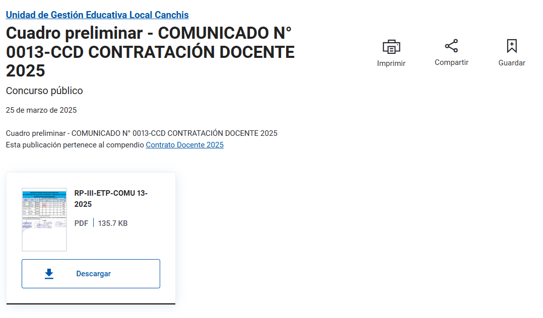 Cuadro preliminar - COMUNICADO N° 0013-CCD CONTRATACIÓN DOCENTE 2025